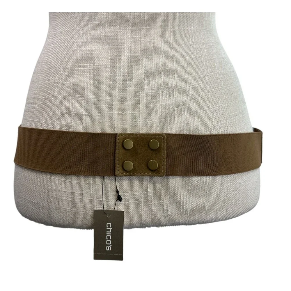 Chico's Leather Beaded Wide Belt Women’s Sz M NWT Snap Multi-color Statement